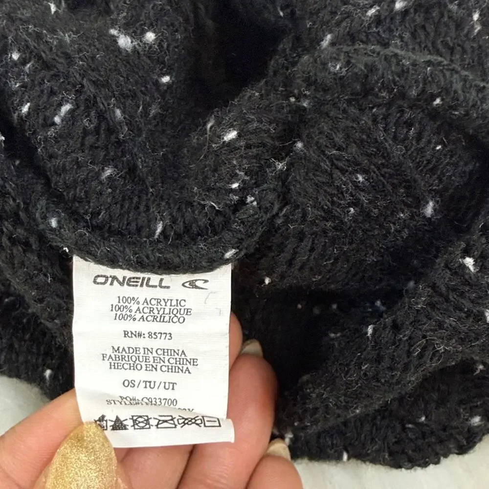 O'Neill Black Marbled Speckles Knit Youth Beanie with Leather Patch